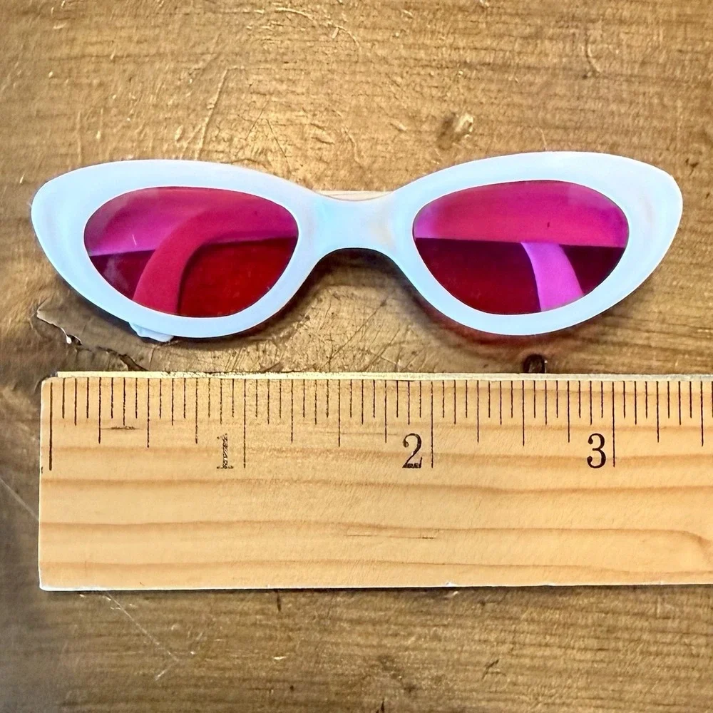 White Oval Cat Eye Sunglasses Pink Lenses Clothes Fits 18